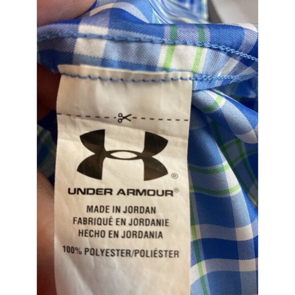 Under Armour Mens HeatGear Short Sleeve Plaid Shirt LG Blue & Green - Picture 3 of 8
